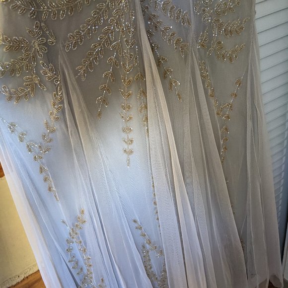 Adrianna Papell Beaded Trumpet Gown In Biscotti - Picture 5 of 10